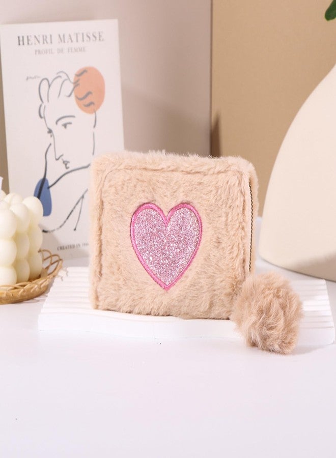 QFSH Coin Purse Credit Card Holder Furry Wallets Cute Wallet for Girls Zipper Coin Purse for Women Mini Coin Pouches with Plush Ball Pendant Wallet (Rice white) - Image 2